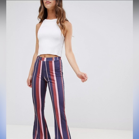 Asos| Vertical Striped Wide Leg Flare Pants, 70’s Boho Style—Size 2•Bell Bottoms - Picture 4 of 13